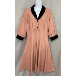 Gown Town Women's MIDI Dress Git Flare Pockets Sz 2XL Pink Black